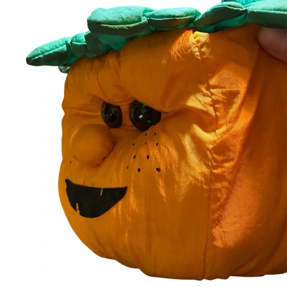 Rare 90s Dayton Hudson Plush Orange Pumpkin Pail Bucket Vintage Halloween Nylon